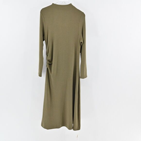 OGL Dress Size 2XL Green Heat Tech Mock Neck Long Sleeve Ruched Tucks Midi NEW - Picture 5 of 12